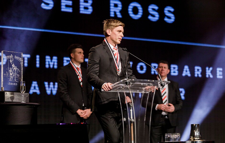 Seb Ross is the winner of the 2019 Trevor Barker Award off the back of a terrific season. - St Kilda Saints,Sebastian Ross